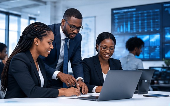 IT consultants collaborating on a technology project